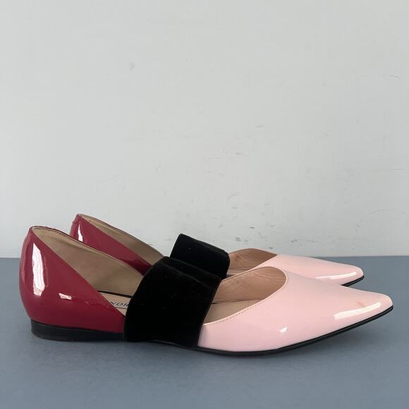 Andrea Gomez Dakota Pink Leather Pointed Toe Ballerina Flats - Picture 3 of 9